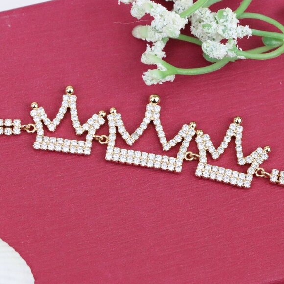 "Rose Gold Crown Design Bracelet with Sparkling Zircon Accents, XPBL0833 - Picture 10 of 12